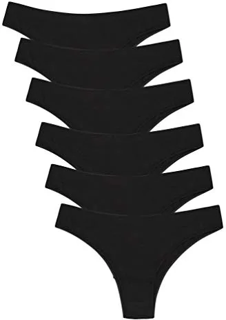 Channo Bragas Brasileñas de Algodón Lisas con Acabado Fino Que No Marca - Pack de 6, Negro, S/M
