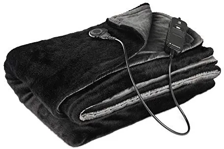 Navaris Manta eléctrica con termostato - Colcha XXL Lavable 180 x 130 CM - Manta térmica con regulador de Temperatura 3 Niveles - Negro y Gris