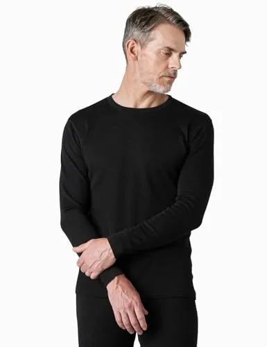 LAPASA Camiseta Interior Térmica Ligera de 100% Lana Merino para Hombre Manga Larga Cuello Redondo Capa Interior M29 M Negro (Ligero)