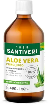 SANTIVERI - Aloe Vera Jugo, Complemento Alimenticio a Base de Jugo de Aloe Vera, Ayuda con el Bienestar Digestivo e Intestinal, Sin Gluten, Vegano - Frasco 500 ml