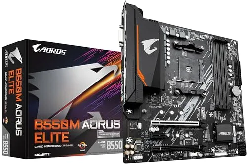 GIGABYTE B550M AORUS Elite Placa Base - Procesadores AMD Ryzen 5000, VRM de 5+3 Fases, hasta 4733 MHz DDR4, 1xPCIe 4.0 + 1xPCIe 3.0 M.2, LAN 1GbE, USB 3.2 Gen 1