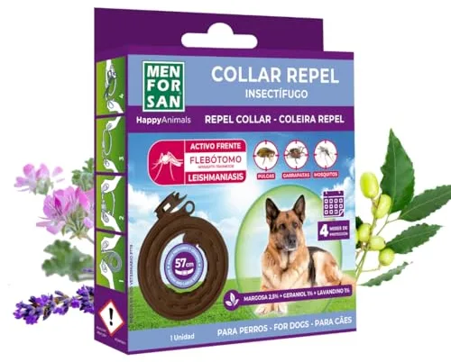 MENFORSAN Collar perros antiparasitario para perros con margosa, geraniol y lavandino, Cítrico, Marrón, 57 cm