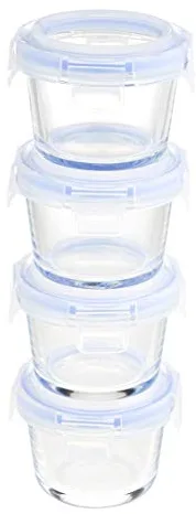 Amazon Basics ABL001 Recipiente de vidrio claro con tapa azul de 120 ml, 4 Unidad