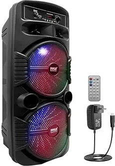 Pyle Sistema de Altavoces, PA, 600W, Bluetooth, Portatil, Recargable, Interiores, Exteriores, Subwoofer de 8”, Tweeter de 1”, función de grabación, micrófono, Luces de Fiesta, Radio USB/SD, Negro