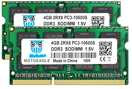 8GB Kit (2x4GB) PC3 10600S DDR3 1333MHz 2RX8 Dual Rank PC2-10600 DDR3-1333 Sodimm 1.5V 204-pin Sdram Non-ECC Unbuffered Módulo de Memoria RAM para portátiles