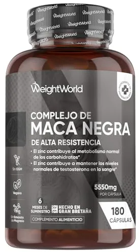 Maca Negra y Amarilla Andina Complex 5550mg de Potencia-100:1-6 Meses de Suministro, 180 Maca Cápsulas Veganas - Con Zinc, L-Arginina, Ginseng y Pimienta Negra, Sin Gluten ni Estearato de Magnesio