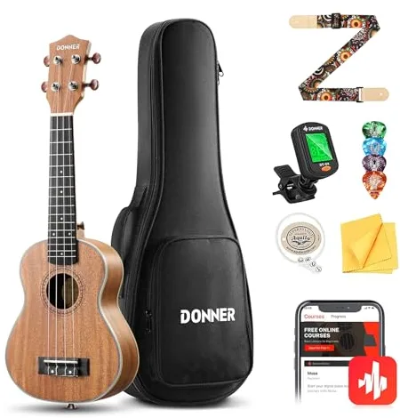 Donner Ukelele Concierto 23 Pulgadas para Adultos Niños Principiante Ukelele Madera Caoba Kit y Cuerda Nylon, Online Lección DUC-200