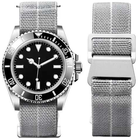 BINLUN Elástico Nylon Correa Reloj Marina Nacional Cierre de Gancho Correa para Reloj Calidad Alta con Hebilla Negra Plateada para Hombre Mujer 18/20/22mm