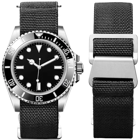 BINLUN Elástico Nylon Correa Reloj Marina Nacional Cierre de Gancho Correa para Reloj Calidad Alta con Hebilla Negra Plateada para Hombre Mujer 18/20/22mm