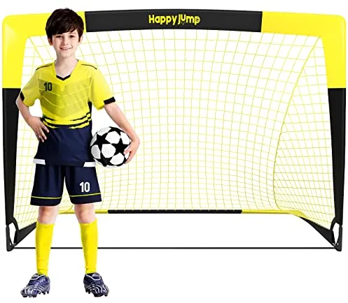 Happy Jump Portería de Fútbol Pop-Up Plegable – 120 x 91 cm, 1 Portería, Negro y Amarillo | Estructura Resistente de Fibra de Vidrio | Ideal para Jardín y Parque
