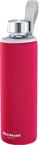 Westmark Botella para beber, De vidrio con impresión, Incl. cubierta protectora, 550 ml, Vidrio/silicona/caucho, Sin BPA, Viva, Rojo/plata/transparente, 5272226R