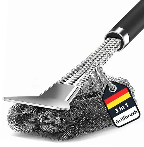 Cepillo de Barbacoa 3 en 1 con Cerdas de Alambre de Acero Inoxidable para Carbón Vegetal y Parrilla Eléctrica al Aire Libre - Jardín, Camping - Cepillo de Limpieza para BBQ
