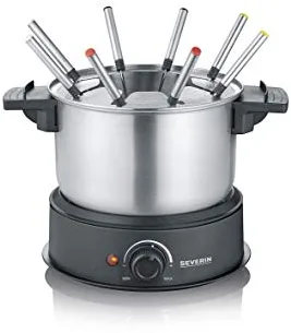 Severin - Fondue con Olla de Acero Inoxidable extraíble Apta para lavavajillas, 1.5 W, 1.4 litros, Plástico/Acero Inoxidable, Negro FO 2470