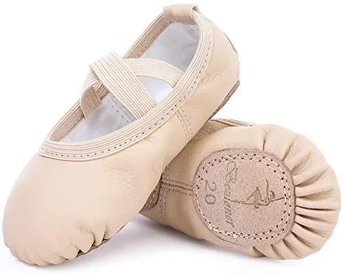 Zapatillas de Danza Cuero Zapatos Media Punta de Ballet y Gimnasia para Niña y Mujer Beige 25