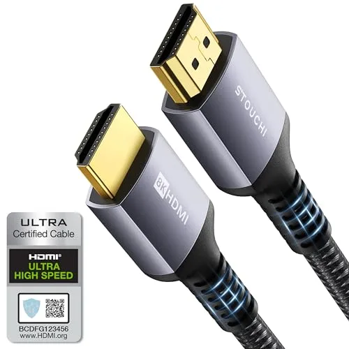 Stouchi 10K 8K Cable HDMI 2.1 de 2M,Certificado 48Gbps de Velocidad Ultra Alta 8K@60 4K@120/144Hz RTX 3080 eARC HDR10 HDCP2.2&2.3 Dolby Compatible con PS 5/Xbox Series X/Samsung/Sony/LG