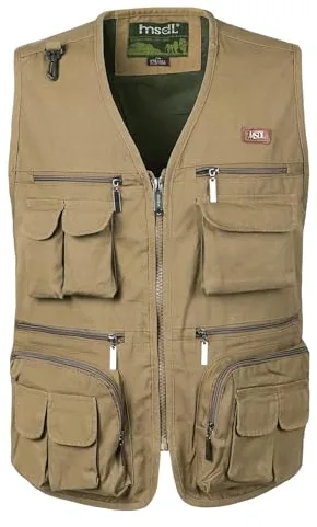 KTWOLEN Hombre Chaleco de Cazador Bolsillos Chaleco Sin Mangas Fotografia Trabajo Senderismo Chaleco de Pesca para Hombre Chaleco Táctico, Caqui, L
