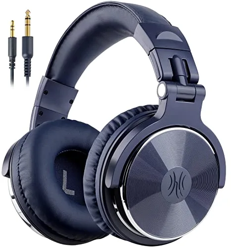 OneOdio Pro10 Auriculares DJ con Cable, Estéreo de Mezcla y Monitor de Estudio, 50mm Controladores, 3.5 y 6.35mm Conector de Audio para PC AMP Grabación de Teléfono Piano Guitarra, Azul Oscuro