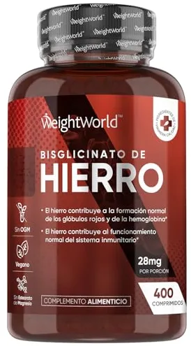 Hierro Suplemento 28mg - 400 Comprimidos - En Forma de Bisglicinato para Más de 6 Meses - Contribuye a la Formación Normal de Glóbulos Rojos y Hemoglobina (EFSA) - Apto para Veganos