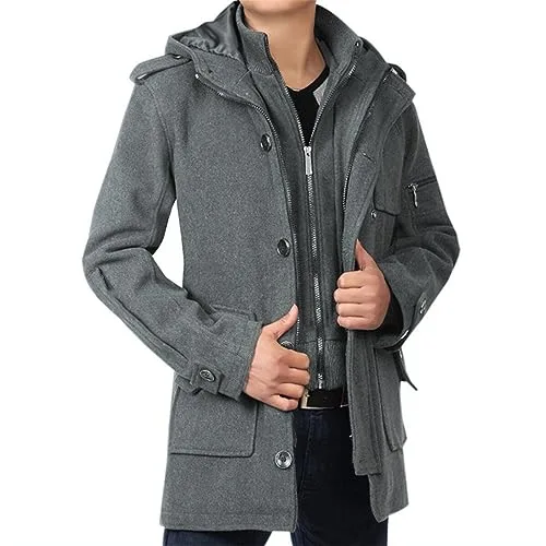 YOUTHUP Abrigo de Invierno Cálido Largo de Lana Gruesa Parka Trench Coat Caban Gris XXL