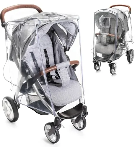 Zamboo Protector de Lluvia Universal Carro Bebé – Plástico Antilluvia Silla de Paseo con Cremallera Frontal Ventana de Contacto y Ventilación – Burbuja Impermeable sin PVC para Carrito