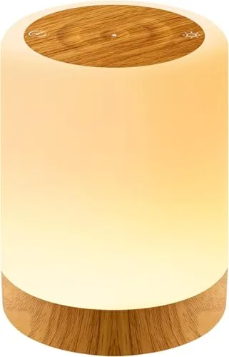 Auxmir Lámparas de Mesita de Noche, Recargable USB 3000mAh, Regulable con 256 Colores RGB y 5 Modos, Luz Nocturna LED Táctil con Temporizador, Inalámbrica para Dormitorio o Regalo, Marrón Claro