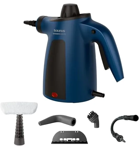 Taurus - Limpiador a vapor Rapidissimo Clean Pro 1050W | Presión 3,5 bares | Gran caudal de vapor 45g/min | Elimina el 99,99% de virus y bacterias |Depósito de 350 ml | Cable 3m | 9 accesorios