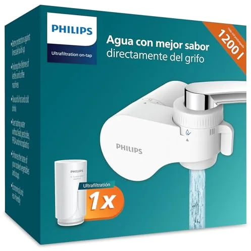 Filtro de Grifo Philips AWP3754/10 ULTRAFILTRACIÓN, reduce cloro, plomo, microplásticos, bacterias, capacidad de filtración de 1200 L, El embalaje puede variar