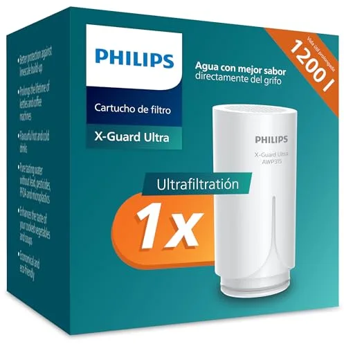 Philips Water Cartucho de filtro Ontap AWP315/10, ULTRAFILTRACIÓN, capacidad de filtración de 1200 L, reduce CLORO, PLOMO, MICROPLÁSTICOS, BACTERIAS y mejora el sabor del agua
