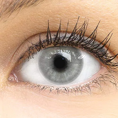 GLAMLENS lentillas de color -gris Pisa Grey + contenedor. 1 par (2 piezas) - 90 Días - Sin Graduación - 0.00 dioptrías - blandos - Lentes de contacto grises de hidrogel de silicona s