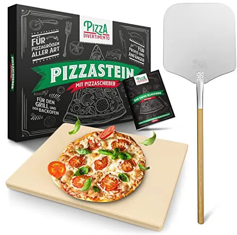 Pizza Divertimento Piedra para pizza para horno y parrilla de gas - De cordierita - Con pala para horno - Para base crujiente y agregado jugoso