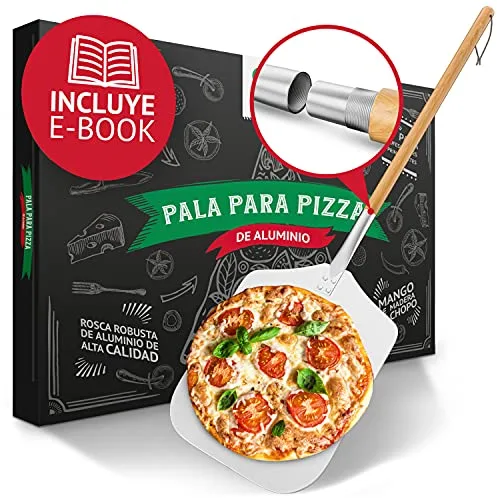 Pala de pizza Pizza Divertimento® - Pala para pizza de aluminio inoxidable [83 cm] - Rosca práctica y sólida - pala para pizza de bordes redondeados