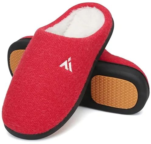 Mishansha Zapatillas Casa Mujer Invierno Pantuflas Calientes Zapatillas de andar por Casa Rojo, Gr.37 EU