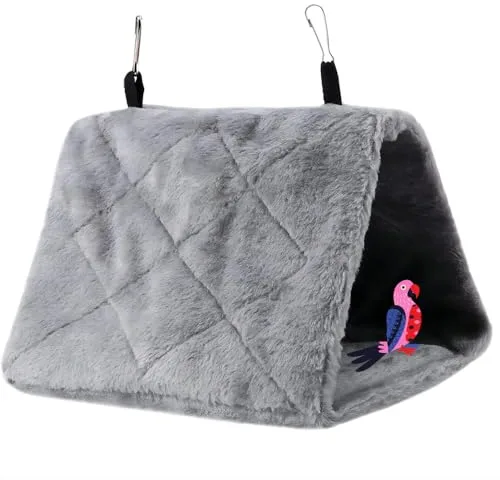 VIFER Nido de Pájaro Jaula para Pájaros Colgante Hamaca de Felpa Loro Cama Cálida de Invierno Suave Tienda para Periquitos Canario Inseparables Juguete para Mascotas (S-Gris)
