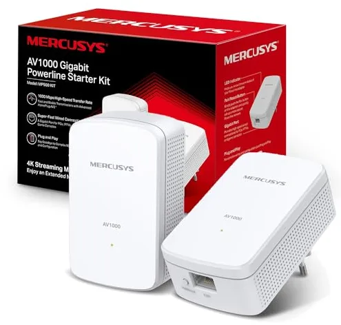 【Nuevo】 Mercusys MP500 Kit, AV1000 Mbps en Powerline, 1 Puerto Gigabit Ethernet, homeplug AV, sin WiFi, sin Necesidad de configuración