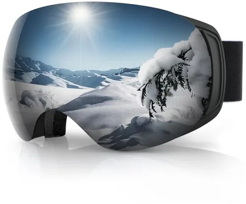 Findway Gafas de Esquí, Gafas Esqui Snowboard Nieve para Hombre Mujer OTG, Anti Niebla Gafas de Esquiar Protección UV Gafas de Ventisca, Magnéticos Esférica Lentes Interchangeable Spherical Lens