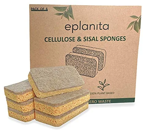 eplanita Esponjas naturales a base de plantas (paquete de 6), antiarañazos, biodegradables, ecológicas, para cocina y baño