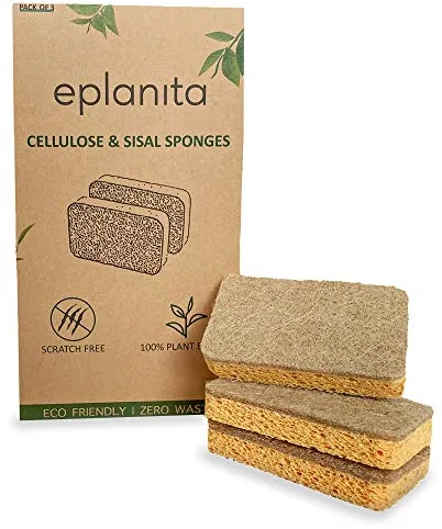 eplanita Esponjas naturales a base de plantas (paquete de 3), antiarañazos, biodegradables, ecológicas, para cocina y baño