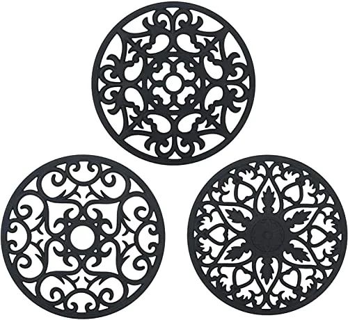 flintronic 3pcs Salvamanteles de Silicona, Sostenedor de Pote de Silicona Estera Antideslizante, Resistente al Calor, para Aislamiento, Asar, Hornear - Negro