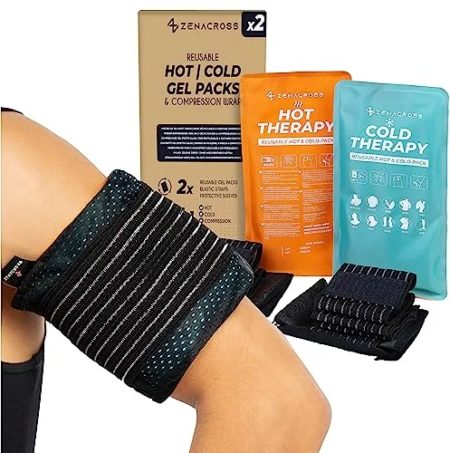 2x Gel Frio Para Lesiones y - Incluye 2 Banda elástica Protectora Reutilizable - Efecto Calor-Frio - Adaptada Microondas & Congelador - Multiusos para Todas las Partes del Cuerpo