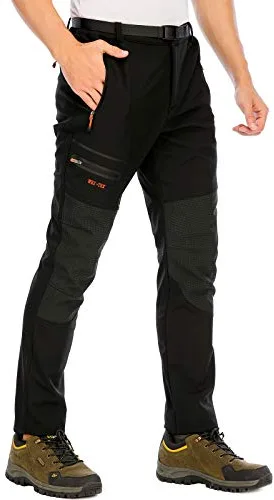 DAFENP Pantalones Trekking Hombre Impermeables Pantalones de Trabajo Termicos Montaña Senderismo Esqui Snowboard Invierno Polar Forrado Aire Libre MSKZ1662M-Black2-L