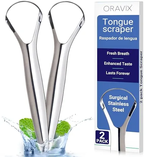 Limpiador de Lengua Bucal Acero Inoxidable | 2 Unidades | Raspador de Lengua | Limpia Lenguas Antibacteria | Rascador Lingual | Limpiador Lengua | Limpiador Lingual Metálico | ORAVIX