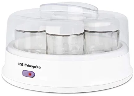 Orbegozo YU 2350 - Yogurtera con 7 tarros de 200 ml de Capacidad, 15 W, Tapa Transparente, Interruptor Encendido/Apagado,Apto lavavajillas, Blanco