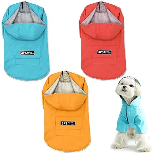 BPS Chubasqueros Impermeables para Mascotas Perros Impermeables con Capucha Bolsillo para Perro Pequeño Mediano y Grande con Material 100% Poliéster (M, Azul) BPS-9701AZ