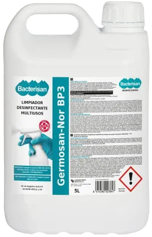 BACTERISAN Germosan Nor BP3, Desinfectante Multiusos Triple Acción, Elimina El 99.95 De Virus, Gérmenes Y Bacterias De Todo Tipo De Objetos Superficies y Textiles - 5 L (Paquete de 1)