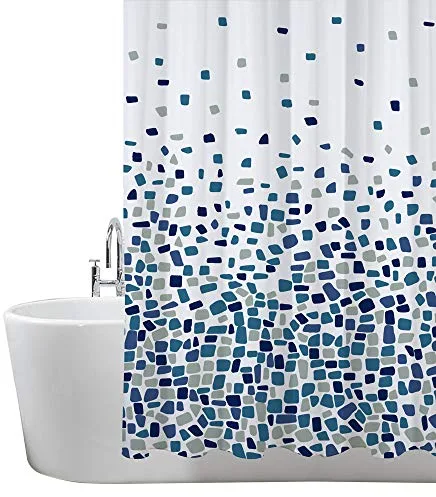 ANSIO Cortina de Ducha Resistente al Moho y al Moho (Azul Mosaico, 180 x 200 cm)