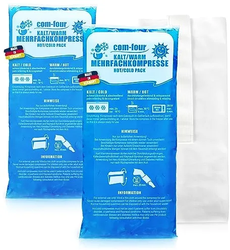 com-four® 2x compresas múltiples grandes con funda polar reutilizable de primera calidad, compresas frías y calientes con gel cool pack, funda protectora con banda elástica - Made in Germany