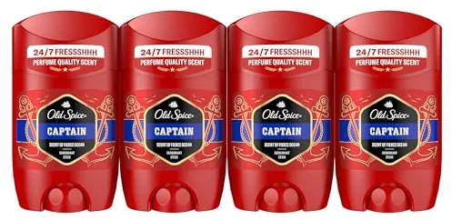 Old Spice Captain Desodorante En Barra Para Hombres 4x50 ml, Fresco 24 Horas, Todos Los Días Con Uso Diario, Perfume Duradero, Protección Contra El Mal Olor, 0% Sales De Aluminio