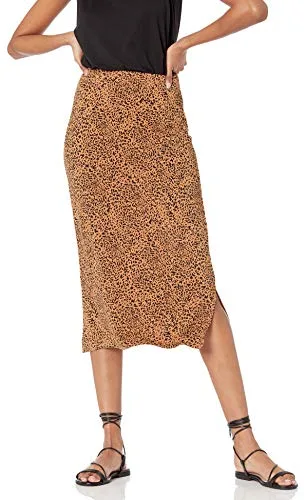 Amazon Essentials Falda Midi de Punto sin Cierre (Disponible en Tallas Grandes) Mujer, Camel Oscuro Leopardo, L