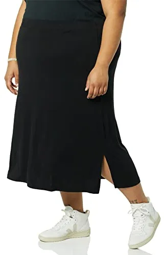 Amazon Essentials Falda Midi de Punto sin Cierre (Disponible en Tallas Grandes) Mujer, Negro, M