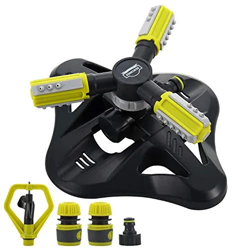 DEWINNER Aspersor de Jardín Automático, Aspersor Giratorio de Césped de 360 °, Suministros de Jardinería Ajustables, Sistema de Riego con Boquilla de 3 Brazos para Equipos